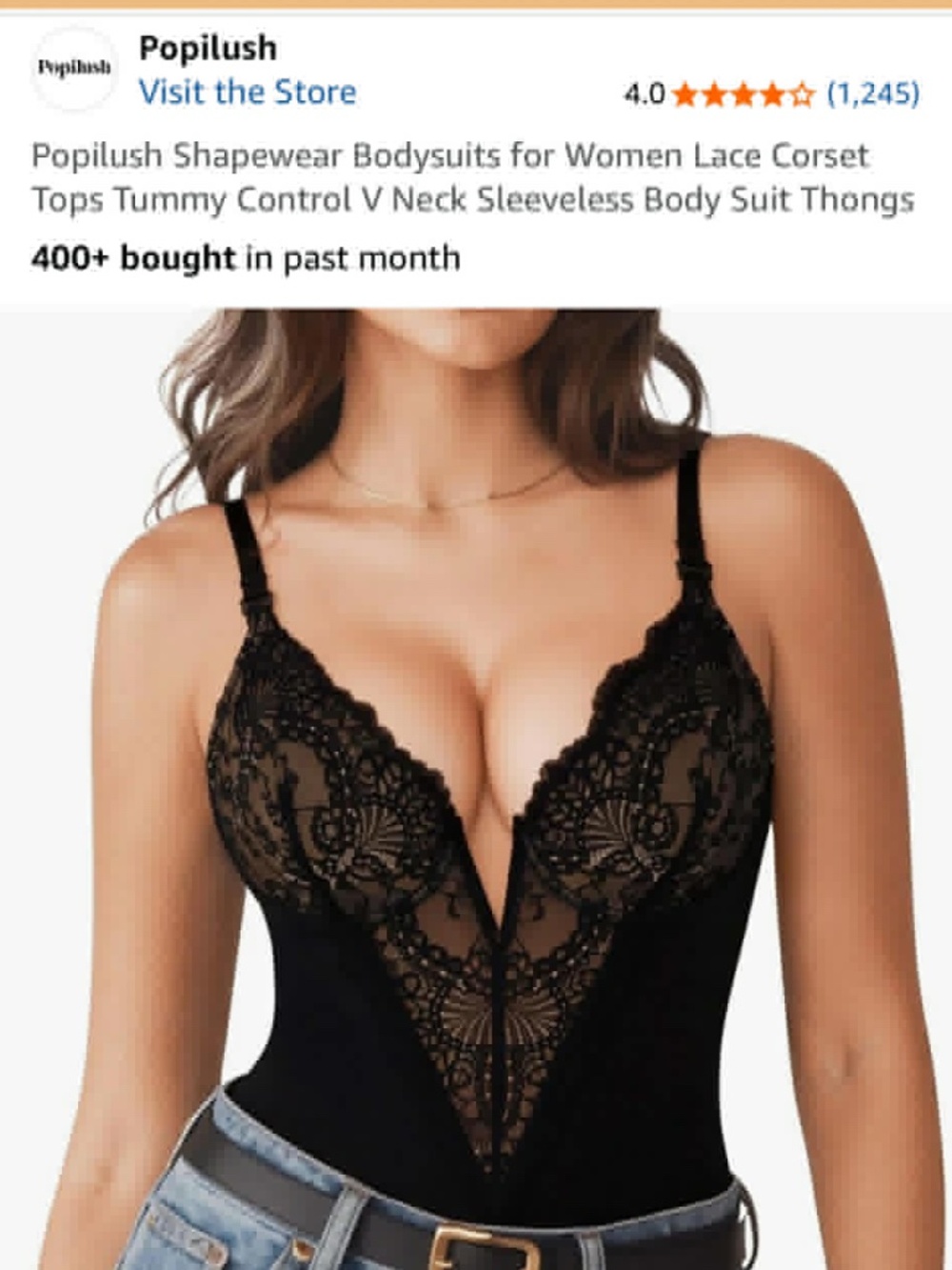 Popilush Shapewear Bodysuits for Women Lace Corset Tops Tummy Control V Neck